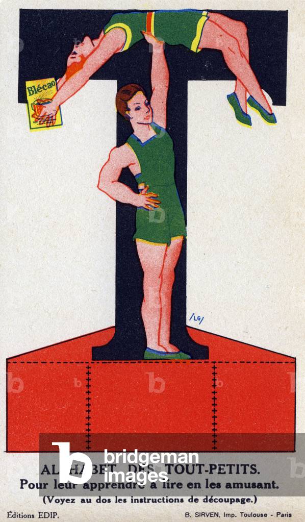 Letter T. Alphabet of toddlers, circa 1930. Advertising images for Bledine and Blecao Jacquemaire. Private Collection