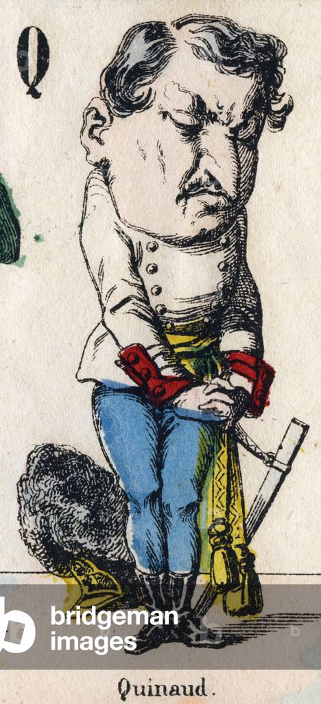 Letter Q: Quinaud (Confused, shameful of having had the bottom). Engraving in “” Comic Alphabet””. New Epinal imaging. Lithography Pinot et Sagaire, editors, between 1860 and 1888. Plate n°491 with 25 illuminated letters. Dim: 40,5x28cm. Private Collection