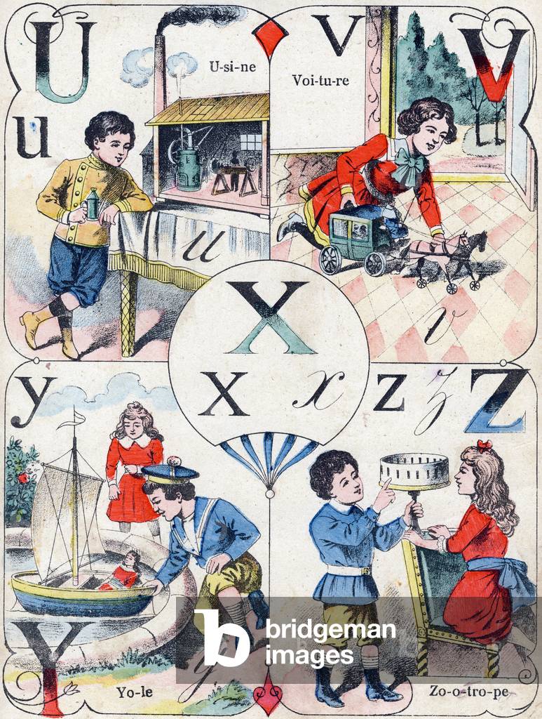 Letter U Factory; V Car; X; Y Yole; Z Zootropic. Engraving in 