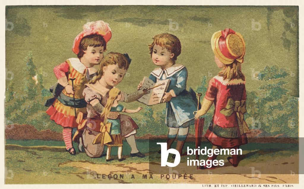 Lesson to my doll, end of 19th century (chromo)