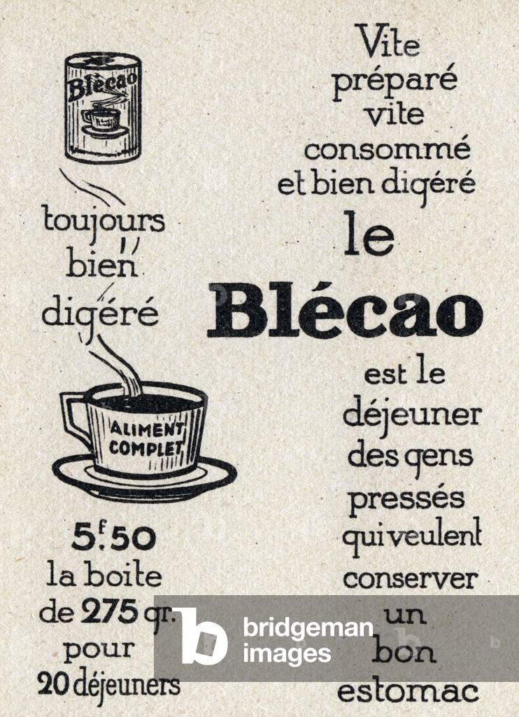 Advertising Blecao based on Bledine. Back of the cards of the Toddler Alphabet, circa 1930. Advertising images for Bledine and Blecao Jacquemaire