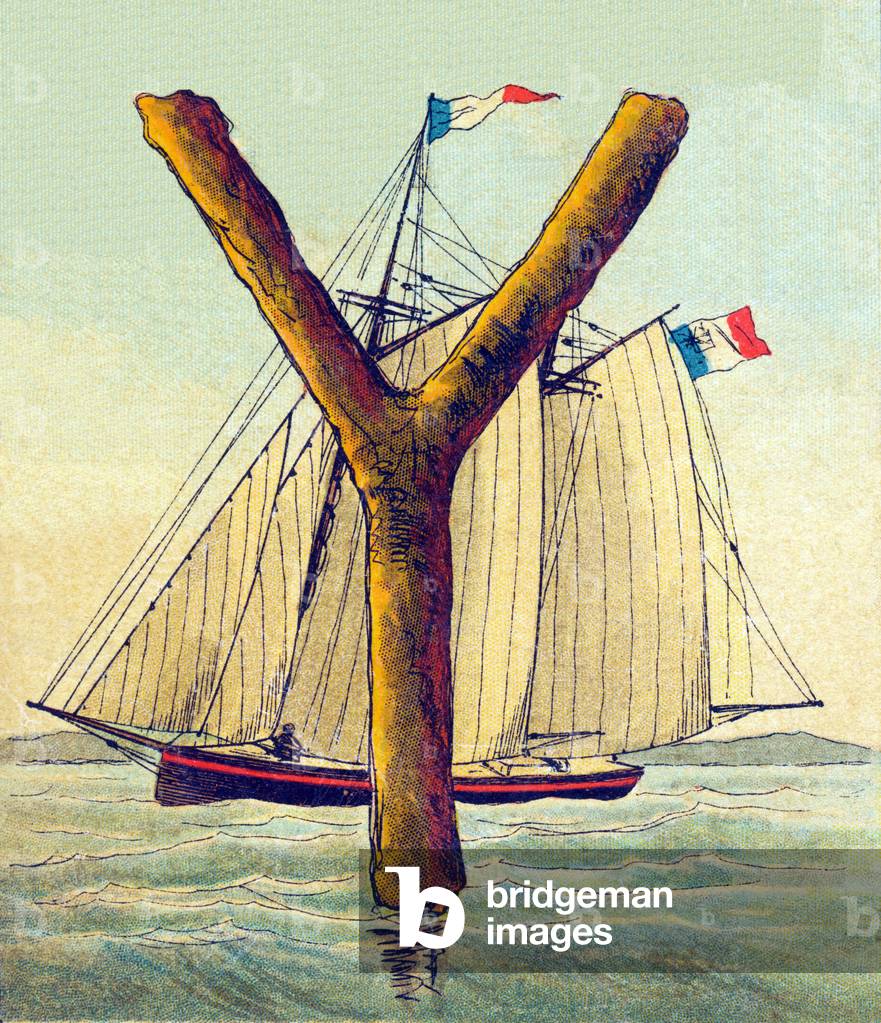 Letter Y: Yacht. Unbreakable abecedary on canvas c.1900 (print)