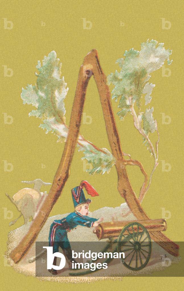 A: gunner, donkey, tree (colour litho)