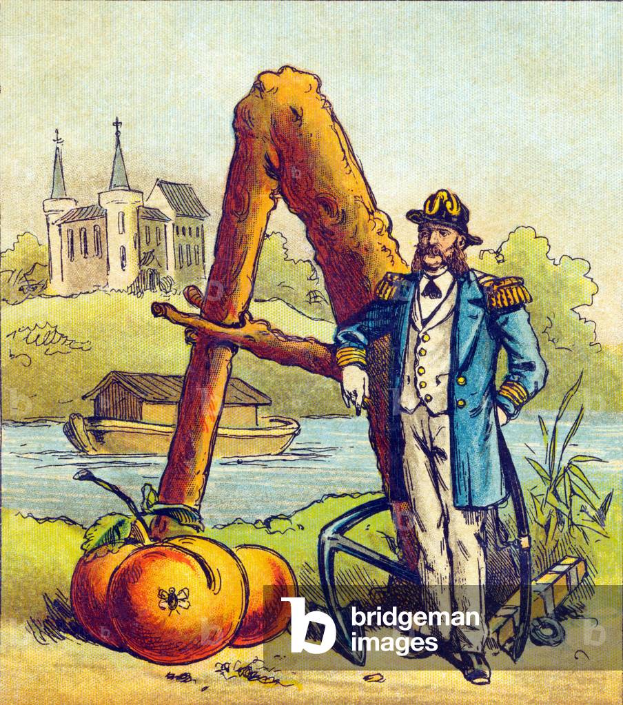 Letter A: Admiral, anchor, ark, apricot, bee. Unbreakable abecedary on canvas c.1900 (print)