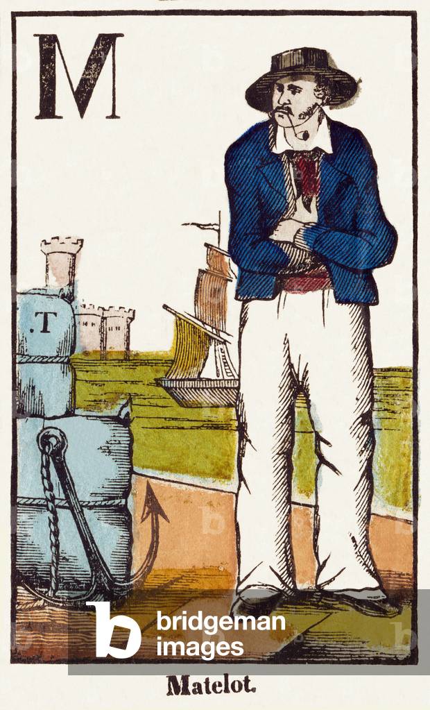 M : Matelot -Military Alphabet, c.1835 (colored engraving)