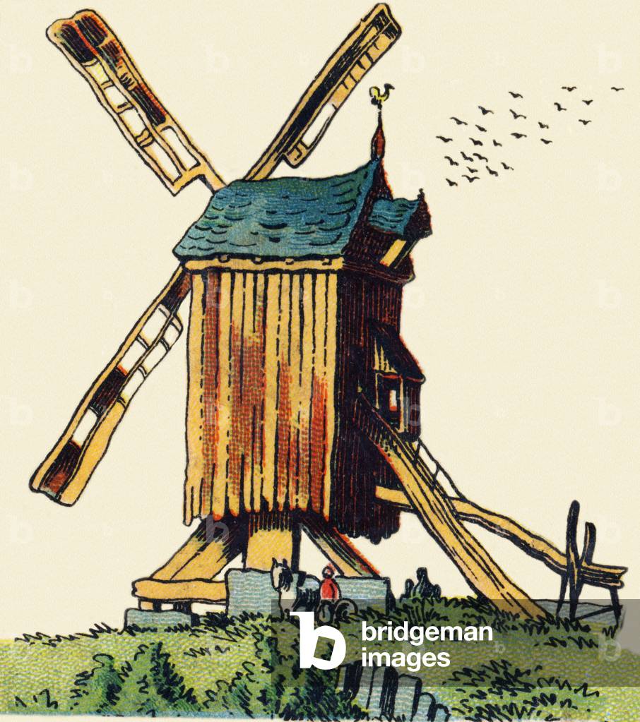 Windmill. Engraving in 