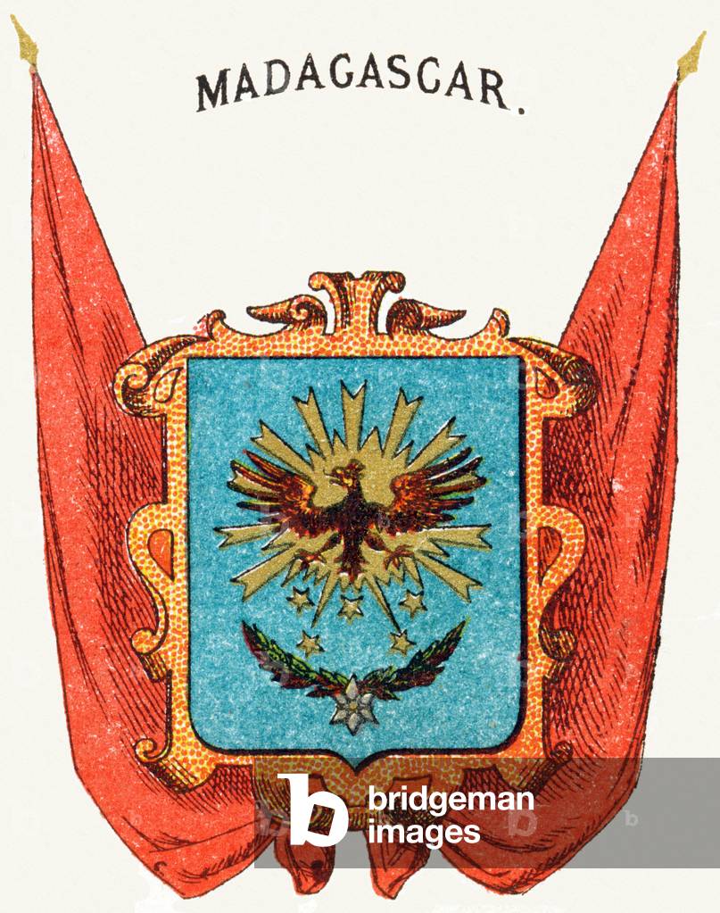 Madagascar - Alphabet des armoiries et pavillons (Coat of Arms Flags) c.1880 (lithograph)