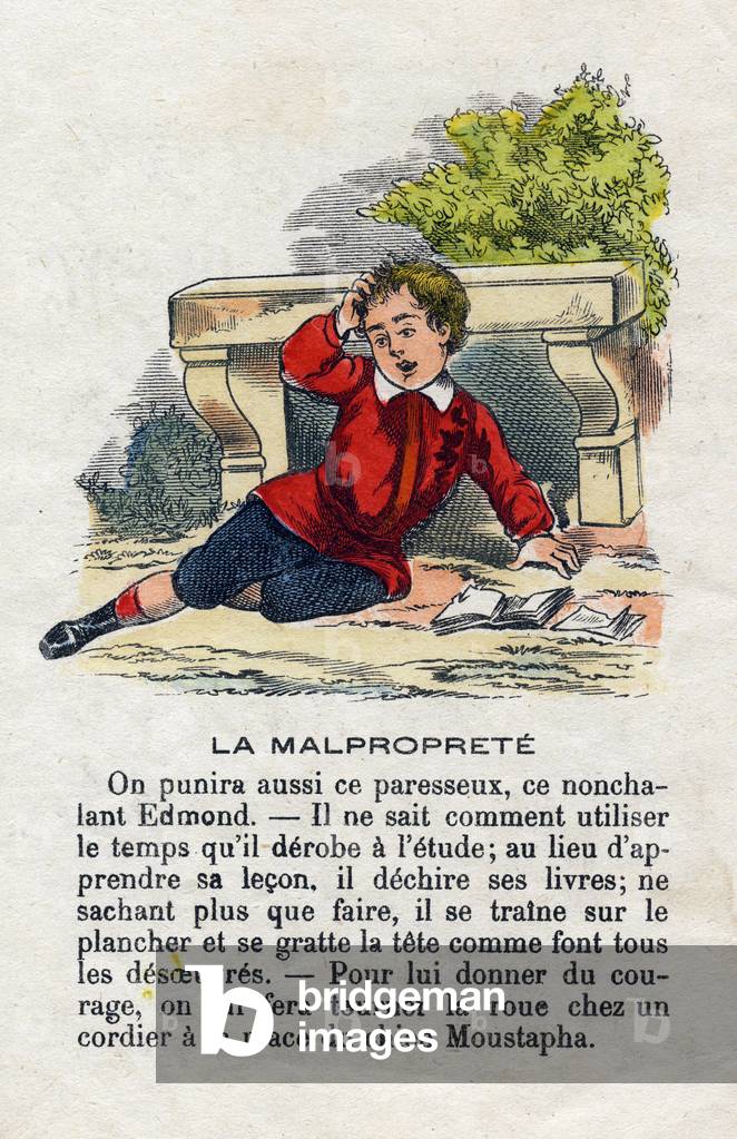 The unclean. Lazy and dirty child. Little boys alphabet. Abecedary has moral value containing reading exercises. Epinal imaging late 19th century