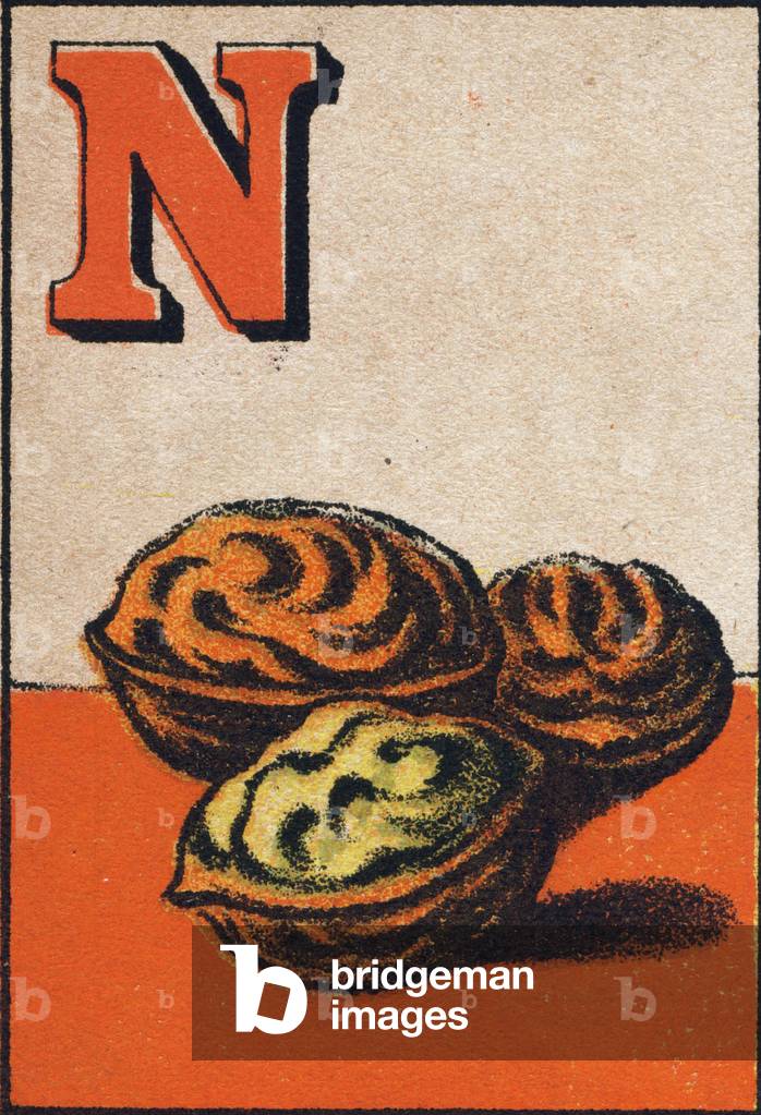 Letter N: nuts. ABC. Franco-German abecedaire. Late chromolithography of the 19th century. Unknown editor. 16 pages. Dim: 17x11,5cm
