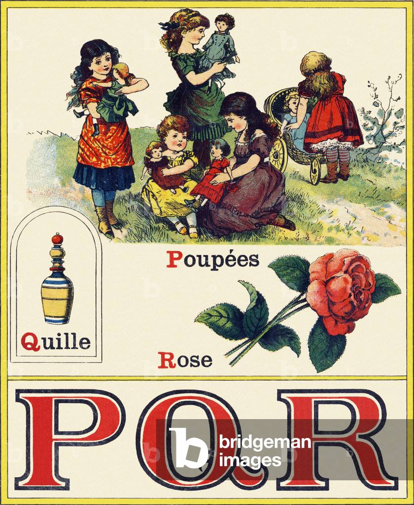 Letters P Q R; Dolls; Kel; Pink. Engraving in 