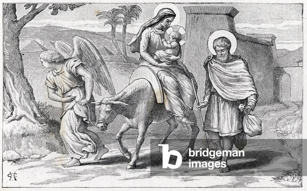 Immagine di Incisione "Il volo per l'Egitto. Alfabeto del bambino Gesù. Edizione del 1932. Incisioni in legno 
