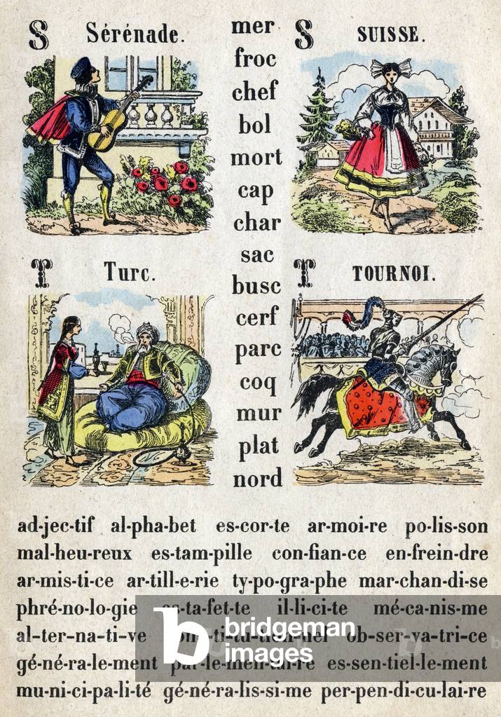 Abecedary. Letters and numbers. Small encyclopedic alphabet, popular series. Epinal imaging, late 19th century
