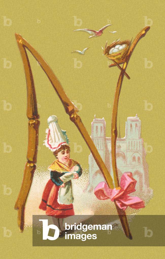 N: Nice, Notre-Dame de Paris, nest, knot (colour litho)