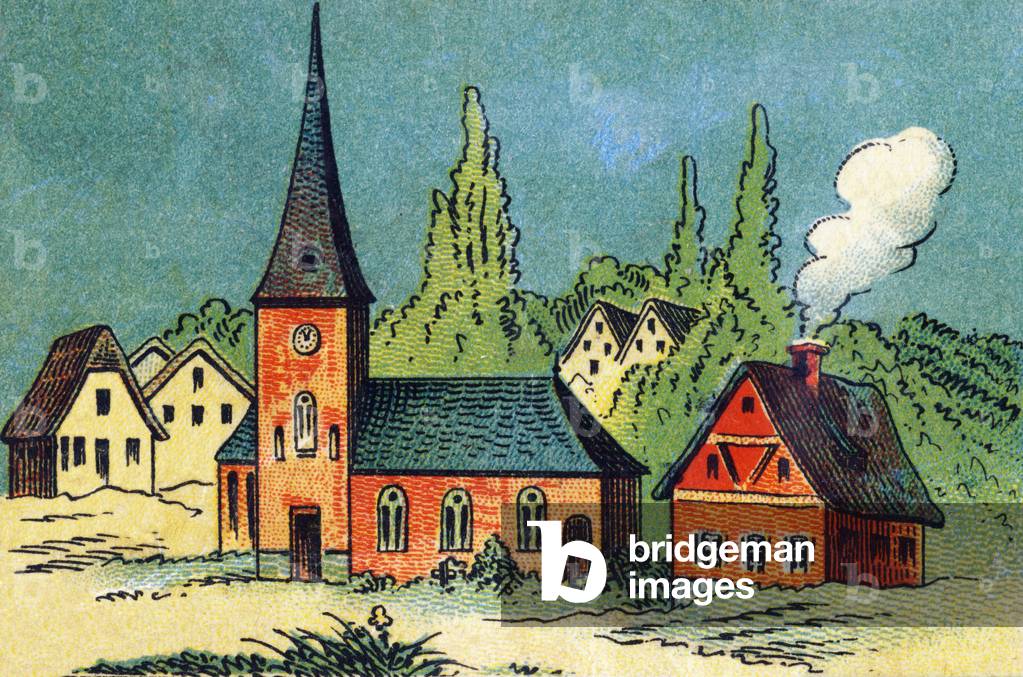 Village. Engraving in 