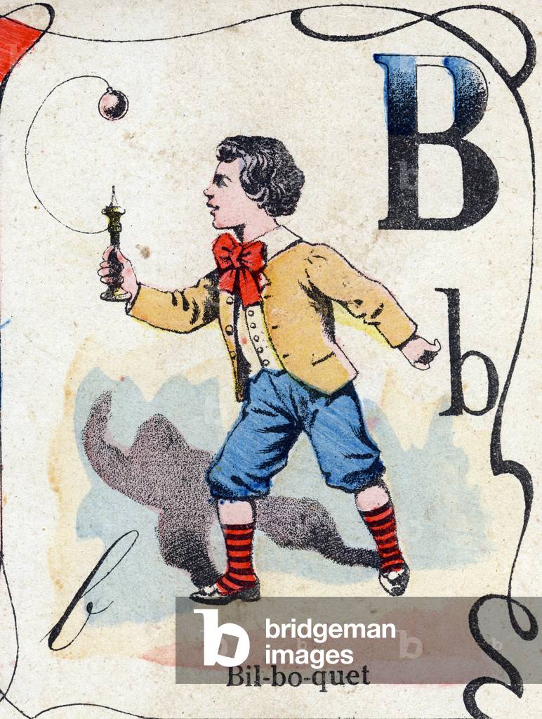 Letter B Bilboquet. Engraving in 