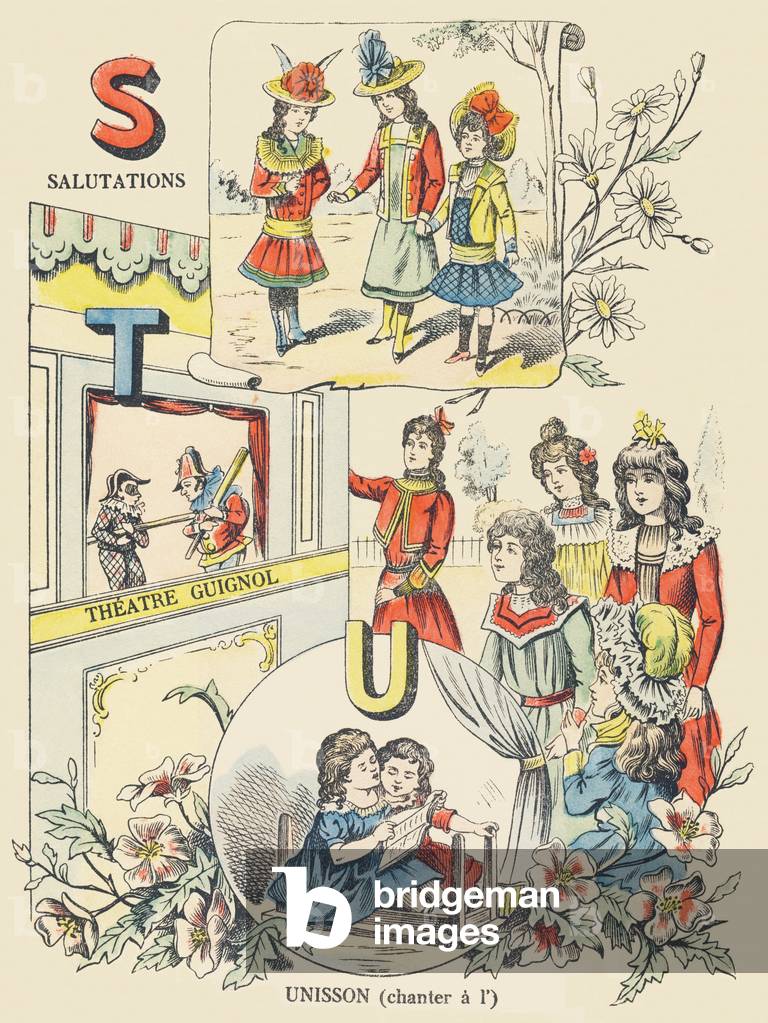 S T U: greetings, theatre Guignol, unison (singing at the)