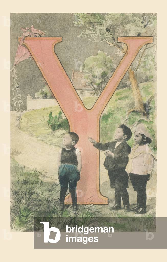 Y: Three children playing kite