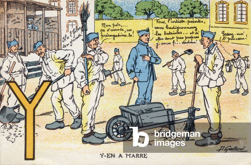 Letter Y: I'm sick of it. Military corvees. Soldier's alphabet. D. 9019, editor, circa 1920 (lithograph)