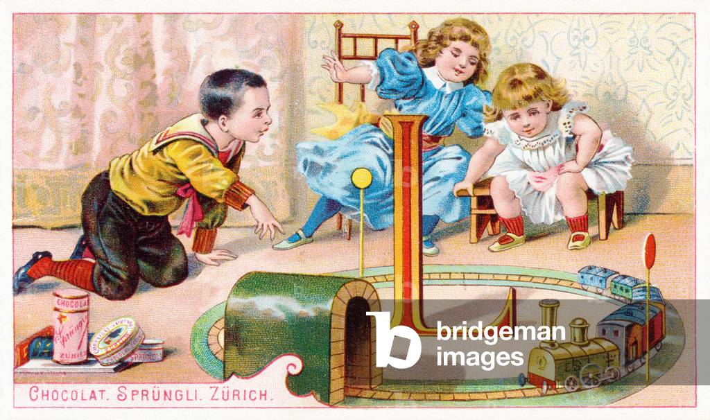 L : Locomotive - Lokomotive - Illustrated Alphabet Sprungli, c.1890 (chromolithography)