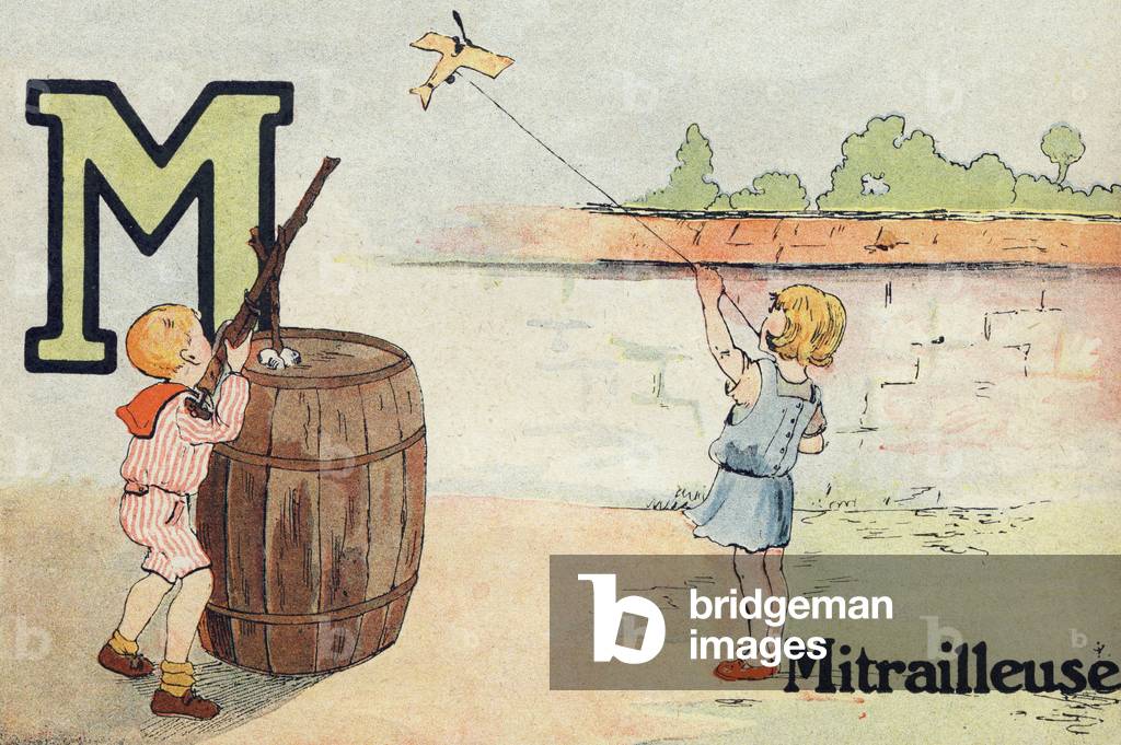 Letter M: Machine gun. Little French alphabet. Hachette and Cie, publisher, Paris, 1917 (lithograph)