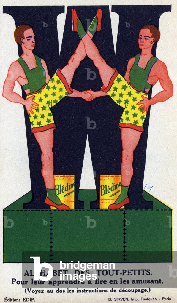 Letter W. Alphabet of toddlers, circa 1930. Advertising images for Bledine and Blecao Jacquemaire. Private Collection