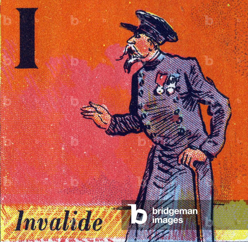 Letter: I (Invalid). Recreative alphabet, c.1920 (chromolithograph)