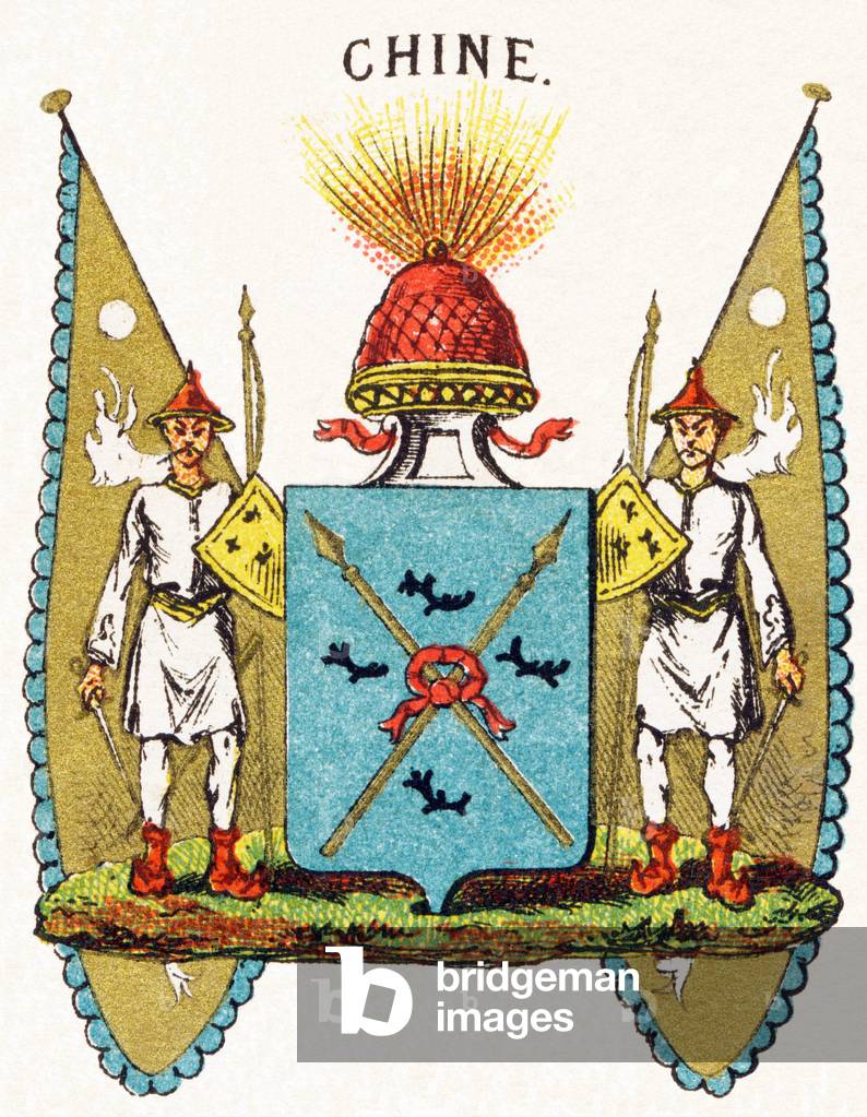 Chine - Alphabet des armoiries et pavillons (Coat of Arms Flags) c.1880 (lithograph)