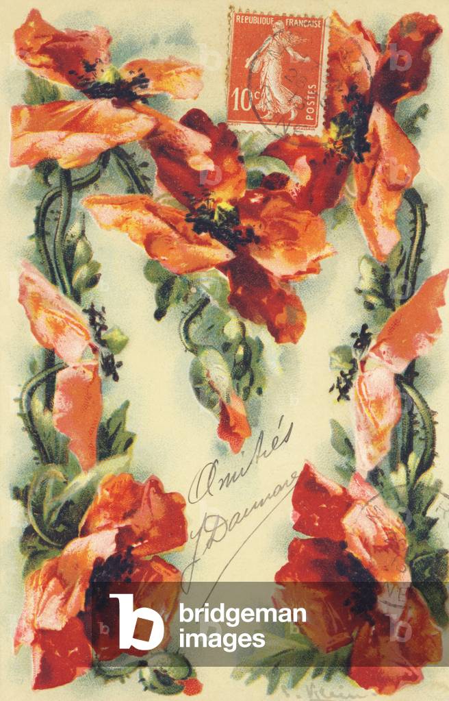 M : fleurs de coquelicots - Flowers alphabet G. B. editeur, Paris, 1904 (postcard)
