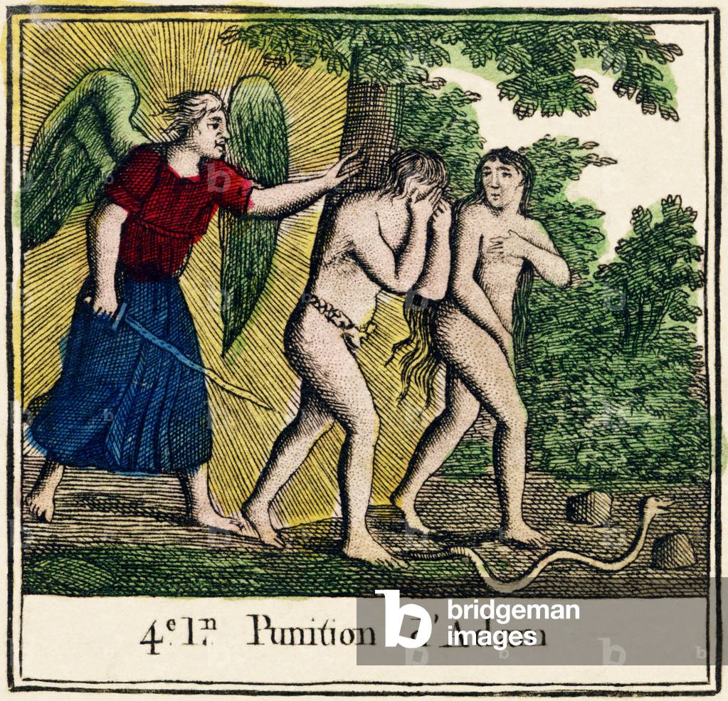 Moral abecedary - Adam's punition, 4th lesson Eleventh edition. In Paris, by Le Prieur, Bookseller, 1810 (engraving)