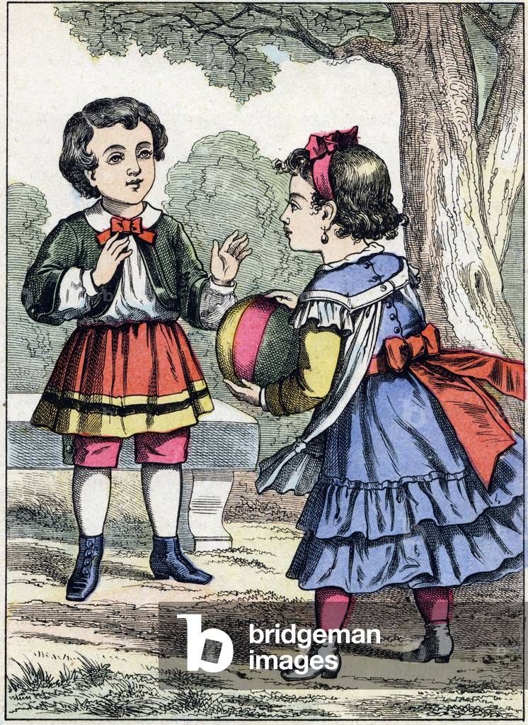 Ball game . Engraving from the picture album “The games of childhood