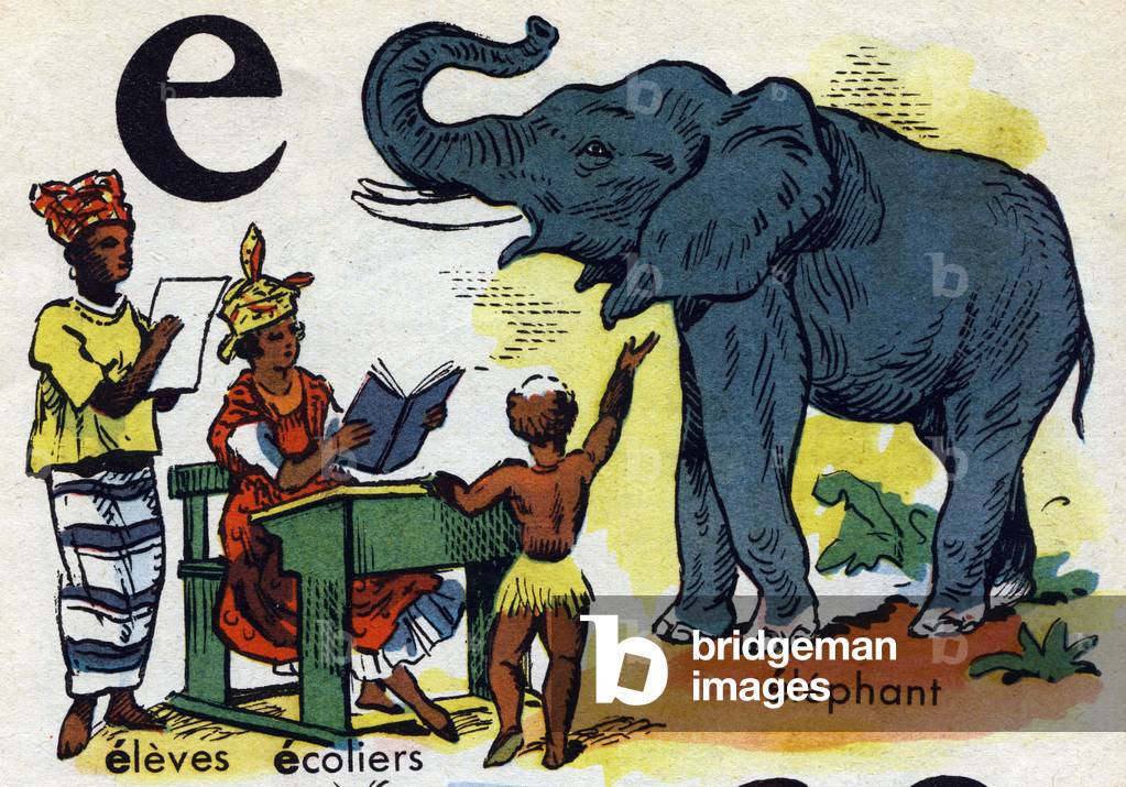 The letter E, in ABC des colonies francaises, 1946 (drawing)