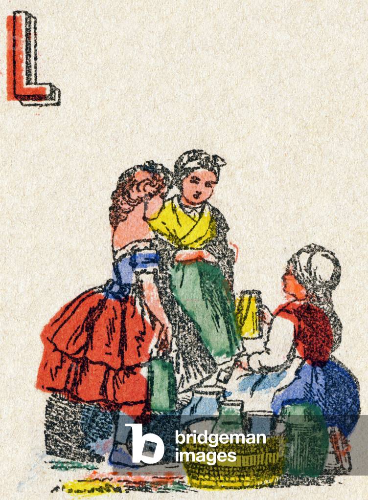 Letter L Dairy. Engraving in 