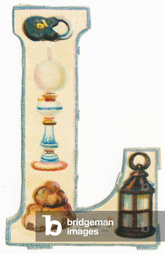 L: lock, lamp, lots of, letter, lantern (colour litho)