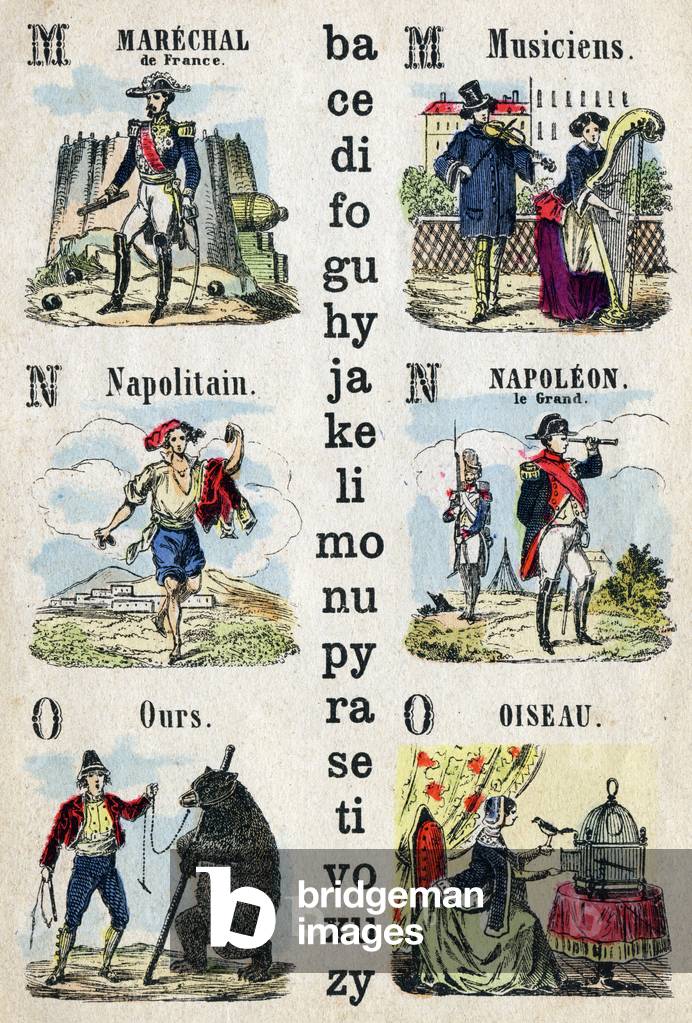 Abecedary. Letters and numbers. Small encyclopedic alphabet, popular series. Epinal imaging, late 19th century