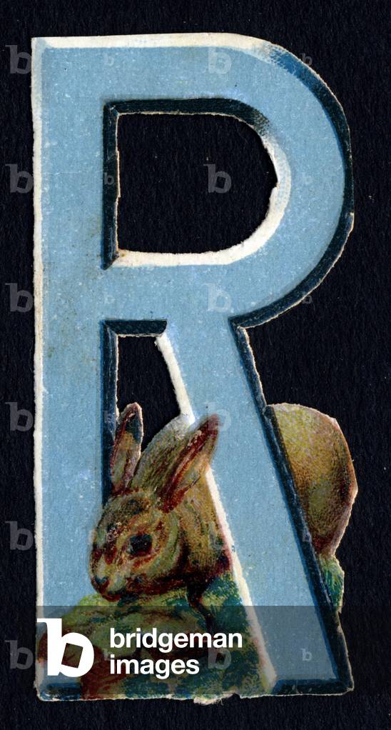 R like Rabbit. Beetle decoupis on the theme of animals. Engraving. Series of 26 waffle chromolithographs of English origin. Editor and illustrator unknown. End of the 19th century. Dim: 5,5x3,5cm