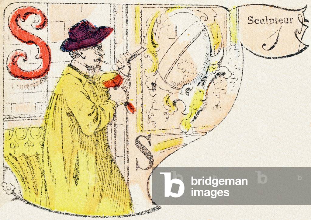 Letter S: Sculptor - Professions Alphabet, c.1900 (lithograph)