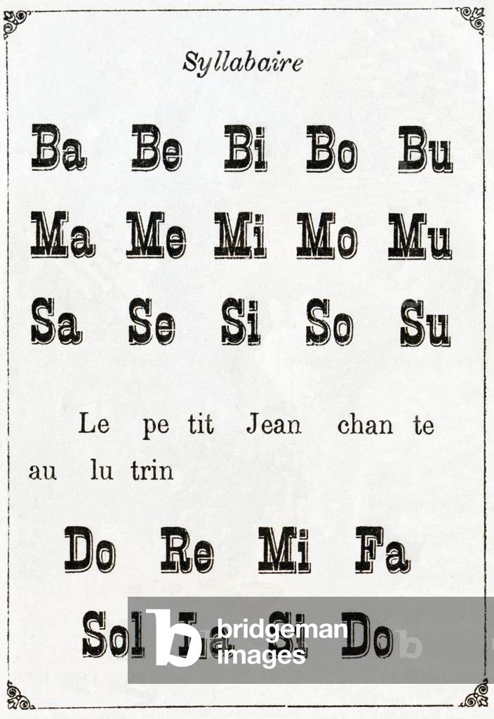 Syllabary in “Alphabet des petits savants”, late 19th century (chromolithograph)
