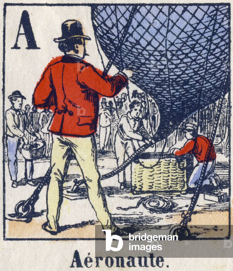 Letter A: aeronautic. Alphabet of professions. Delhalt imagery, second half of the 19th century. Dim: 40x29,3cm