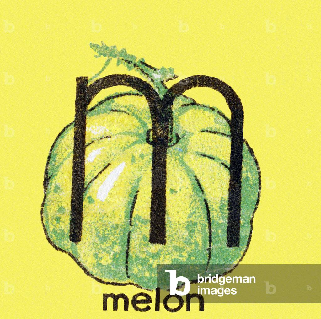 Melon (melon) - Engraving in “Alphabetical cubes, fruits and vegetables