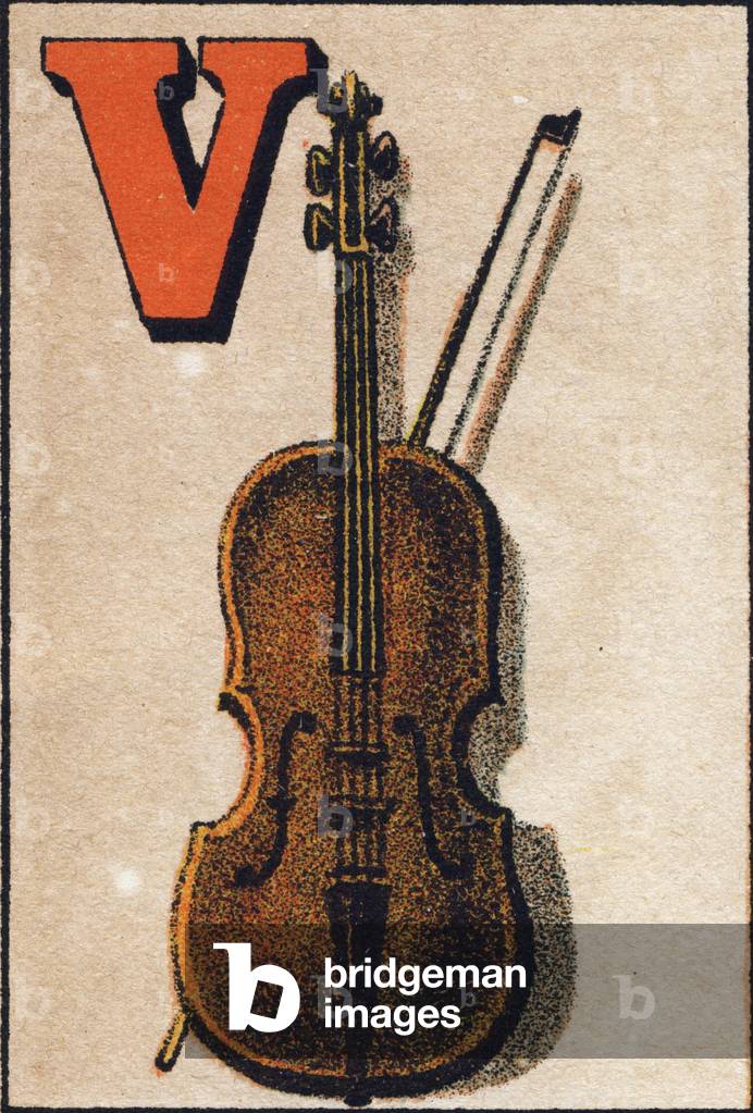 Letter V: violin. ABC. Franco-German abecedaire. Late chromolithography of the 19th century. Unknown editor. 16 pages. Dim: 17x11,5cm
