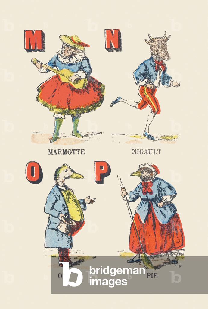 ALPHABET OF GROTESQUES M N O P, circa 1890 (illustration)
