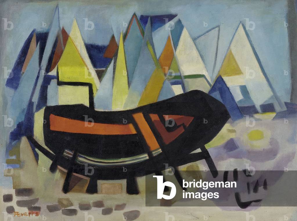 Naufragio e barche a vela, c.1950 (olio su cartoncino)