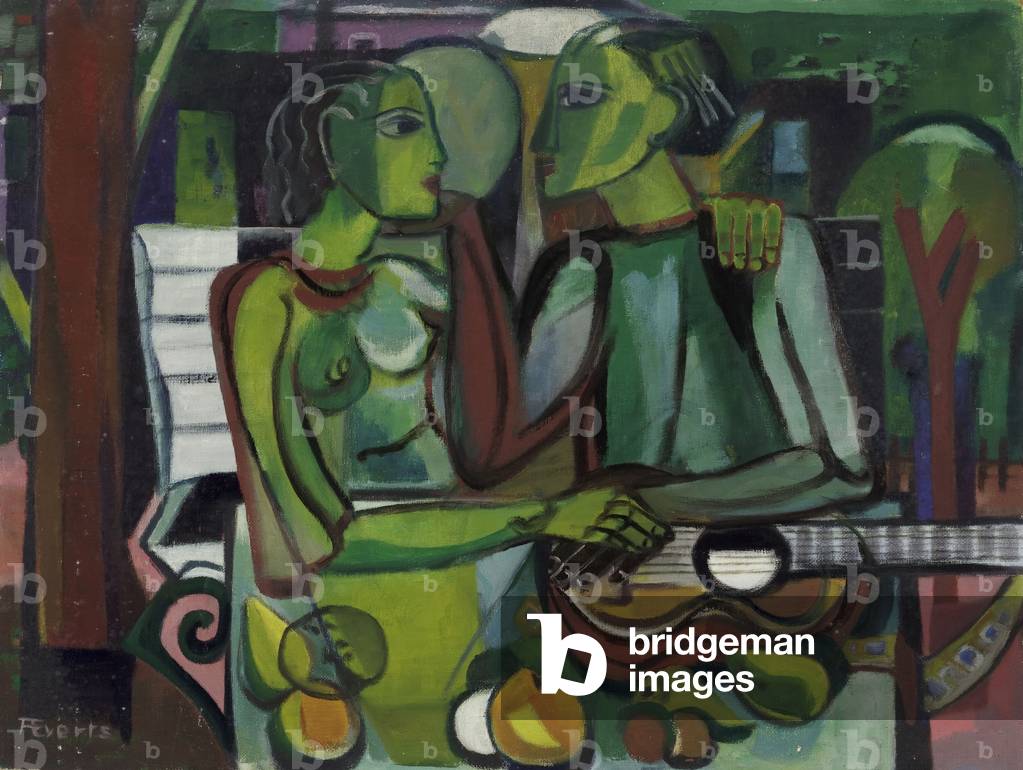 Gli amanti in un giardino, c.1945-50 (olio su hardboard)