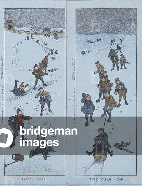 Skating and the Yule Log, Victorian card