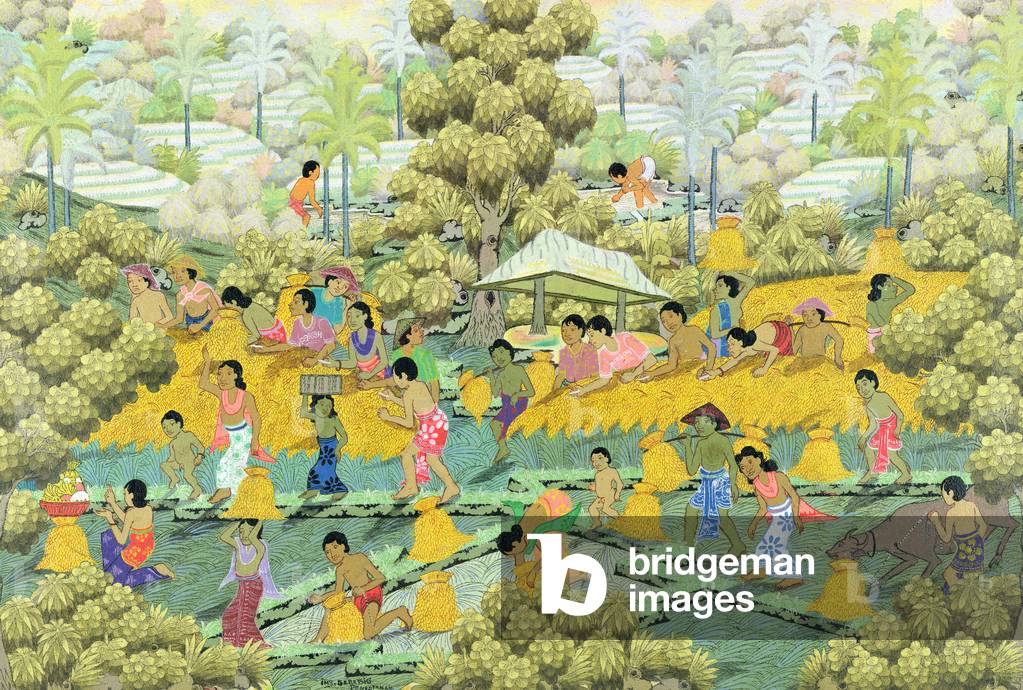 Harvest scene, Indonesia, (Balinese painting)