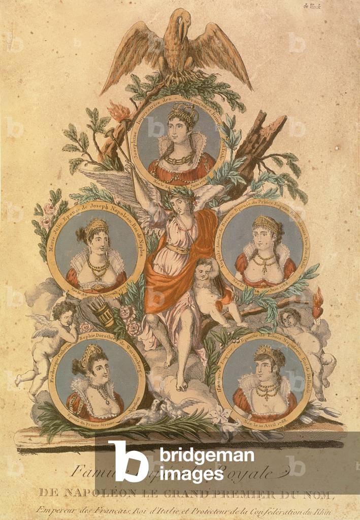 Medallions Representing the Members of the Imperial Family of Napoleon I, 19th century (coloured engraving)