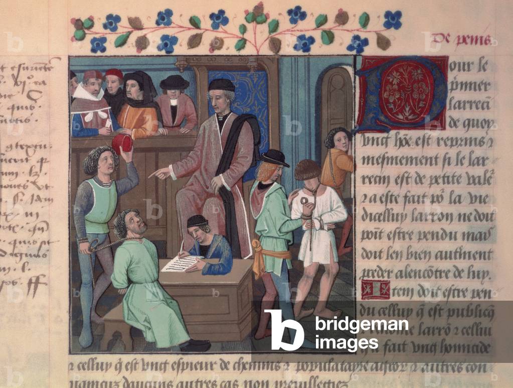 Fr 4367 f.55v Un giudice interrogare i prigionieri (pergamena)