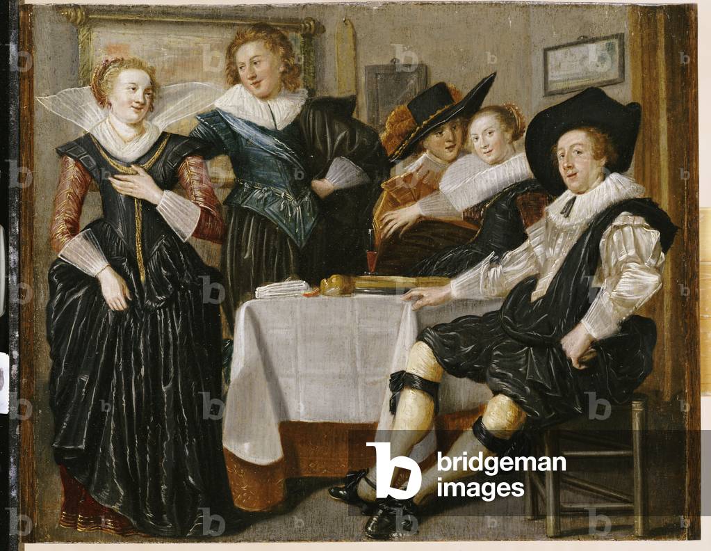 Image of Painting depicting A Merry Company in an Interior (oil on panel), 17th century by Dirck Hals