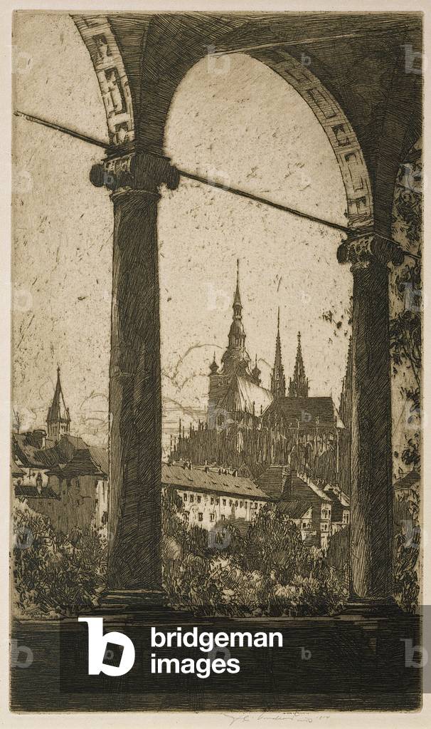 Prague, View of the Cathedral and Royal Palace, 1914 (etching)