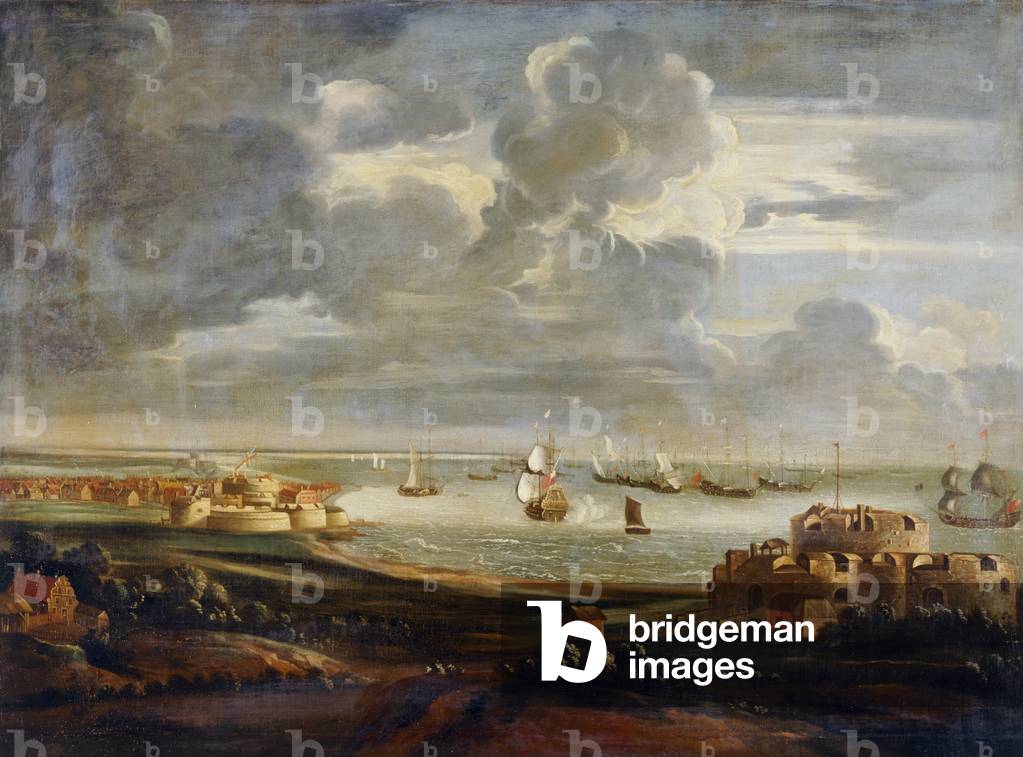 Immagine di Dipinto "Tre Castello contro Antartico Down (olio su tela)", 17th Secolo di English School